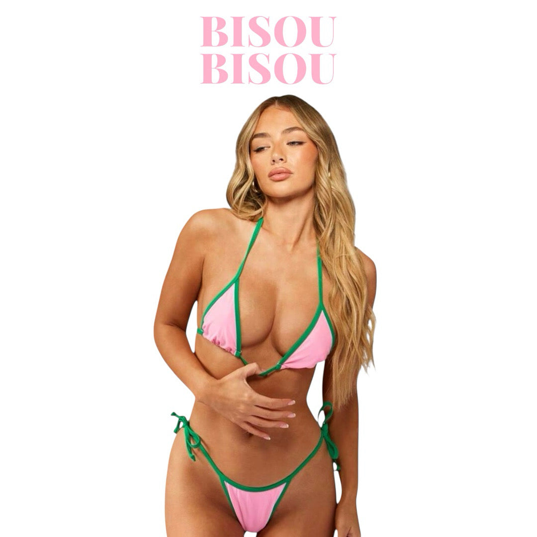 Bikini complet rose et vert Bisou Bisou 🌸